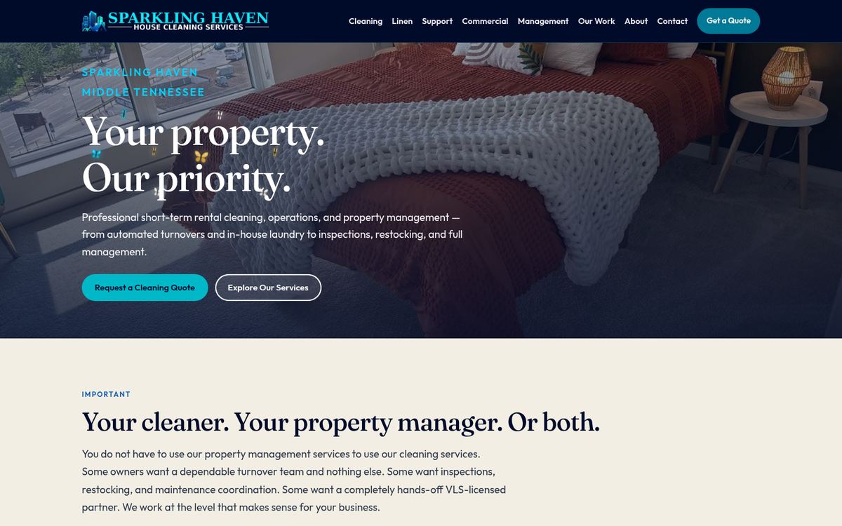 Sparkling Haven Housekeeping Services live homepage, desktop first screen